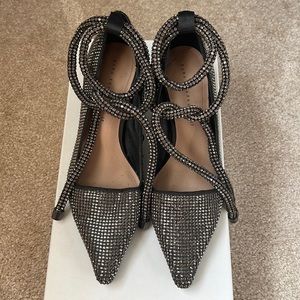 Zara bedazzled wrap around kitten heels